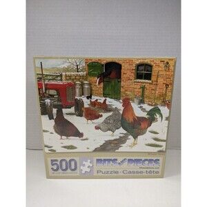 Bits and Pieces Winter Hens 500 Piece Jigsaw Puzzle Tracy Hall Farm Rooster NEW